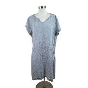 FLAX Engelhart Gray 100% Linen Shift Dress Size Large Pockets Lagenlook Coastal